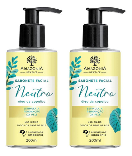 Kit 2 Sabonete Facial Neutro Vegano Amazônia New Face 200ml