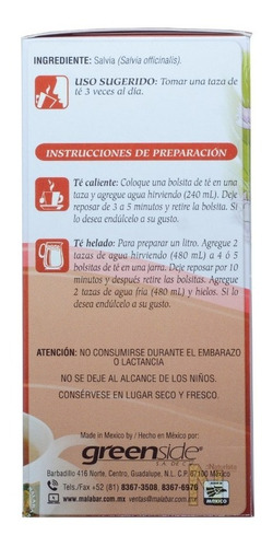 Imagen 3 de 4 de Te Salvia (30 Bolsitas) Malabar