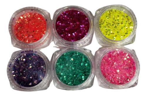Set 6 Pigmentos Glitters Holograficos Modelo 2