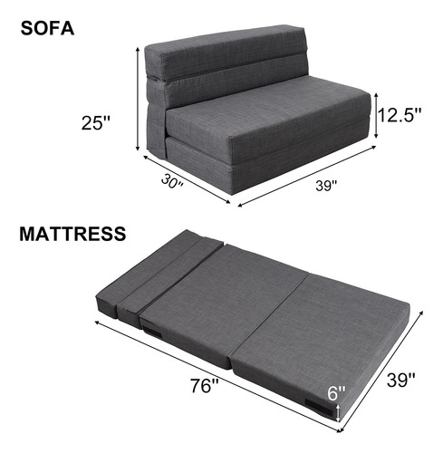 Sofá Cama Plegable Viscoelástico Tipo Futón Gris Oscuro