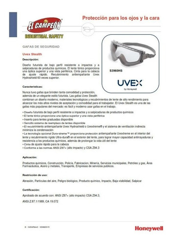 Gafa Goggle De Seguridad Stealth Claro S3960hs Uvex (5pzas)