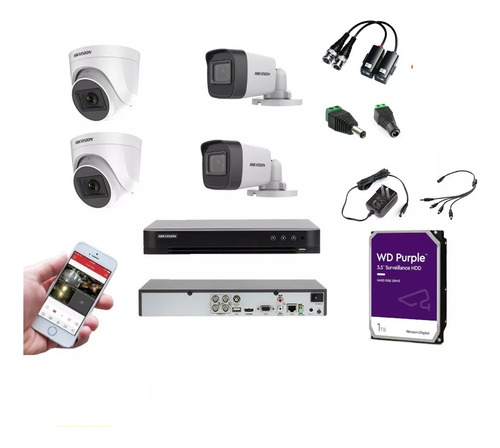 Hikvision Kit 4 Camaras Seguridad Vigilancia  5mp + Disco