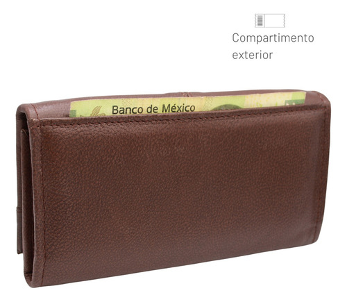 Cartera Larga Mujer Piel Billetera Monedero Gran Capacidad Chocolate