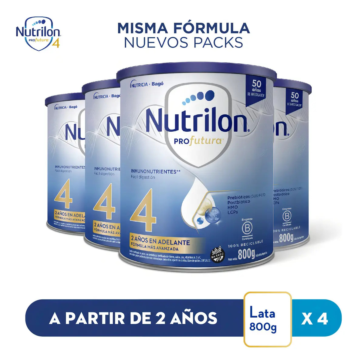 Leche en polvo Nutrilon 4 - Lata 800 gr (Pack 4 unidades)