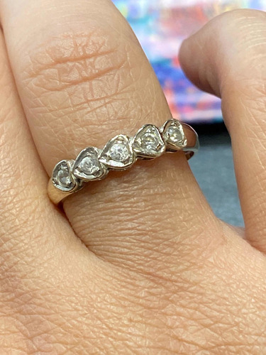 Luli Anillo Oro 18k Gris Blanco 5 Corazones Circonia Anivers