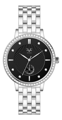 Reloj De Mujer V1969 Italia 1121-24 Plateado Tablero Negro