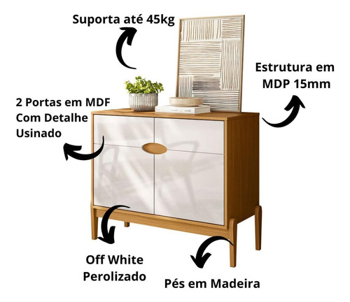 Aparador Buffet Intense 2 Portas C/ Pés Madeira Freijó/off