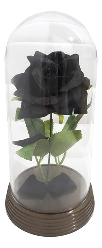 Rosa Negra Encantada - Cúpula Acrílico | Base Ouro | 19cm