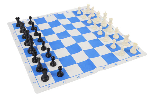 Juego De Ajedrez Y Tablero De 42 Cm, Azul Y Blanco, Enrollab