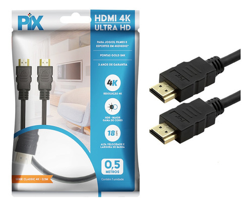 Cabo Hdmi 2.0 4k 3d Ultrahd 19 Pinos Chip 50cm 018-2220