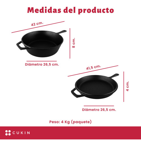 Cacerola + Sartén Hierro Fundido - Dutch Oven 26cmx12 Negro