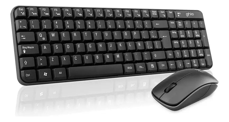 Kit Teclado y Mouse Inalámbricos Ghia GT4000BB Negro con Layout QWERTY