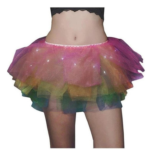 Minifalda De Mujer Con Tul De Fantasía A Rayas Arcoíris Led
