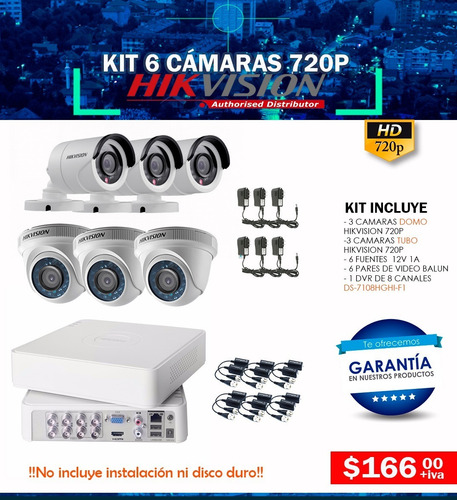 Kit 6 Cámaras Para Interior Y Exterior Hd 1080p Hikvision