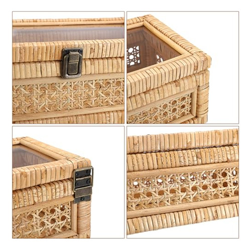 Caja Decorativa De Ratán Hipiwe Con Tapa Transparente Y Cerr