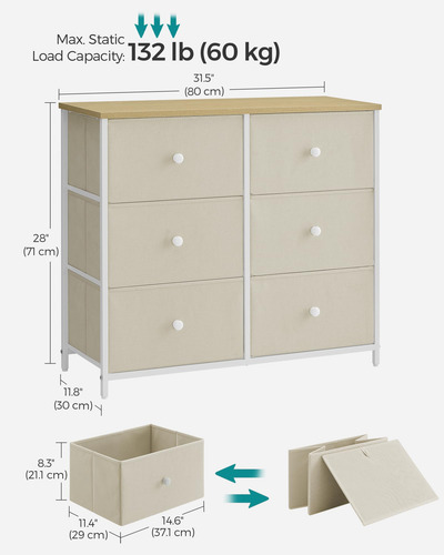 Songmics Cómoda Para Dormitorio Cómoda Cómoda De 6 Cajones