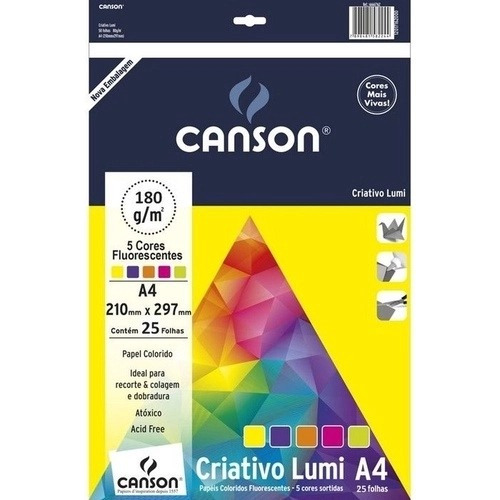 Block Canson Cartulina Fluo 5 Colores 25 Hojas 180grs. A4