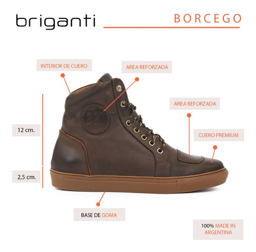 Imagen 6 de 10 de Bota Hombre Cuero Moto Borcego Reforzado Briganti Bgt Driver