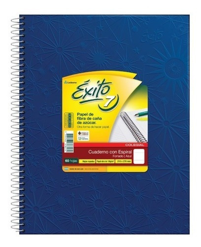 Cuaderno Exito N7 21x27 Cm Espiral 60 H Rayado Azul Forrado 