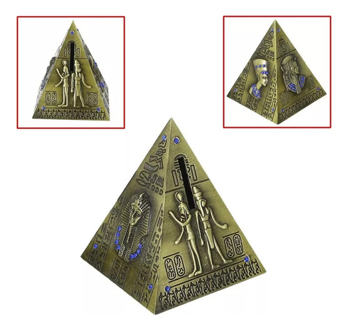 Cofre Piramide Miniatura Metal Egito Faraó Dourada