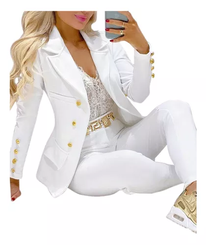 Conjunto de traje formal para mujer Blazers Pantalones Blanco