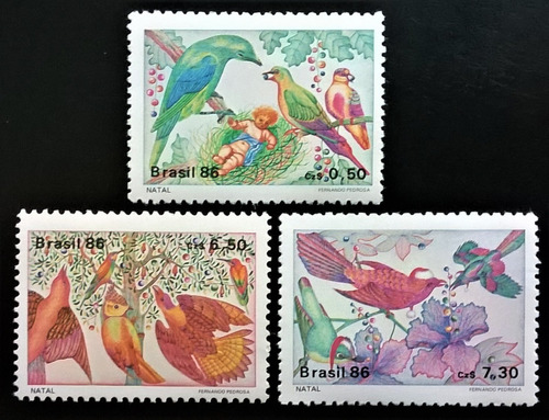 Brasil Aves Arte, Serie Yv 1811-3 Navidad 1986 Mint L12567