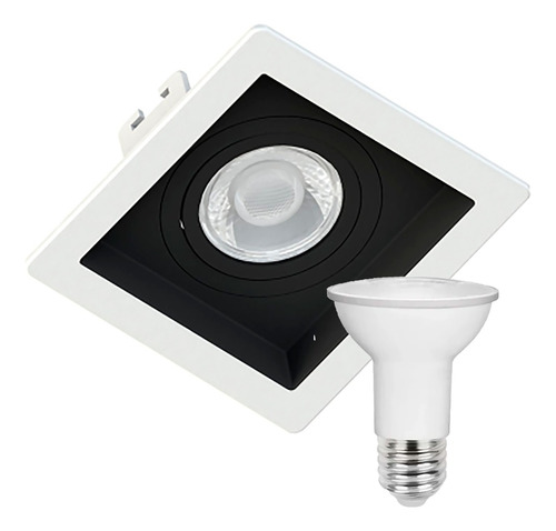 Spot Par20 Quadrado Recuado Branco Com Preto + Lampada Led