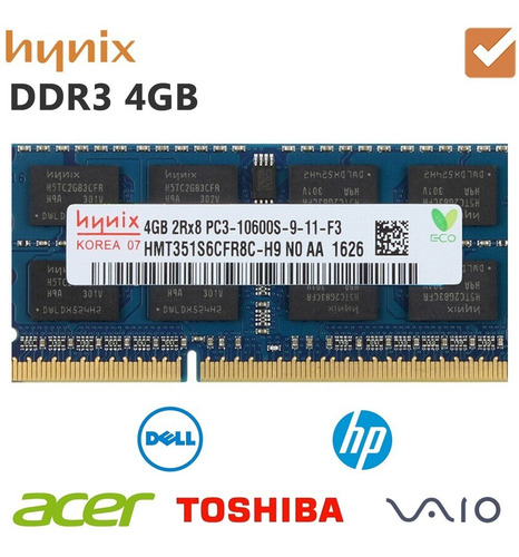 Memoria Ddr3 4gb Pc3-10600 2rx8 1333mhz Hynix Laptop Pc Mac