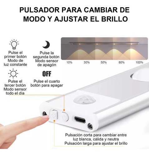 2 Barra De Luz Led Inteligente Con Sensor De Cuerpo Humano Estructura Blanco