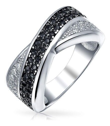 Anillo Dos Tonos En Blanco Y Negro Pave Zirconia Cbica Cz Cr