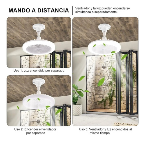 Ventilador De Techo Con Lampara Led Con Control 3 Colores 25 Cm Blanco Beige Plástico 3