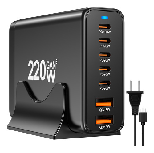 220w Cargador Carga Rápida 7 En 1 Con Pd Usb Tipo C Cable
