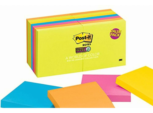 Post-it Notes Super Sticky Rio De Janeiro Colors 3 X 3,