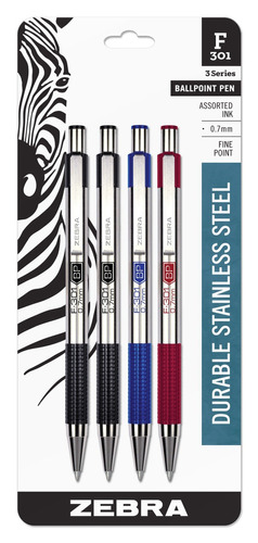 4 X Zebra Ballpoint Stainless Steel Retractable Pen,  ()