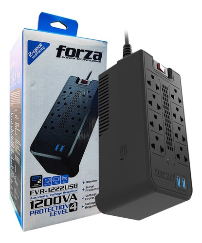 Regulador Voltaje Automatico Forza 1200va/600w 8 Salidas Usb