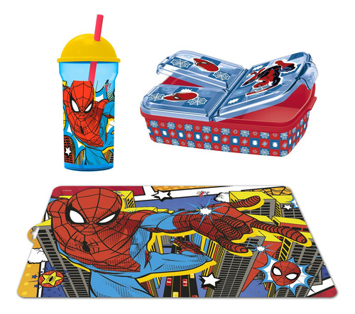 Combo Mantel Individual + Sandwichera + Vaso Spiderman