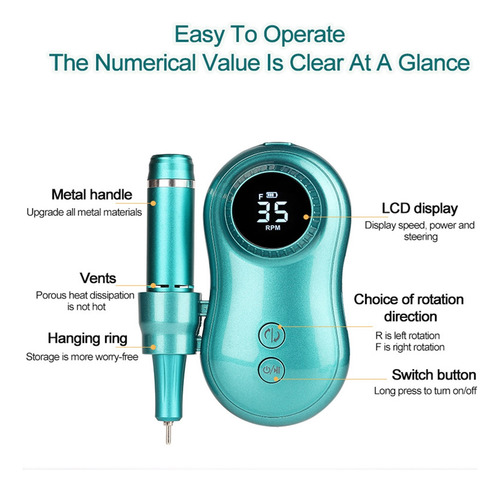 Taladro De Uñas 35000rpm Eléctrico Portátil Recargable