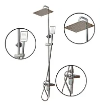 Comprar Solana Regadera De Baño Cuadrada Modelo Vintage Color Cromado Con Diseño de Tuberia Expuesta \u002F Regadera Superior Modo Lluvia Con Regadera De Mano Y Llave Inferior \u002F Sistema Monomando