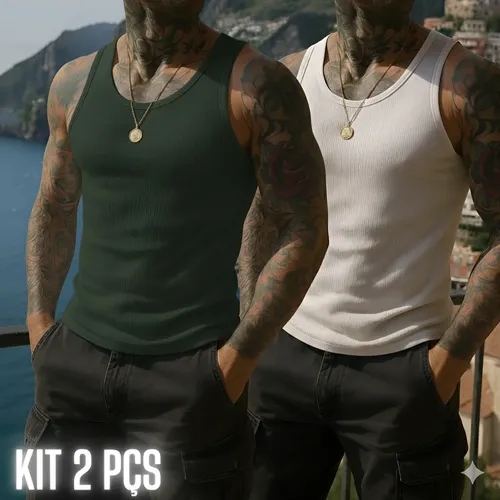 Kit 2 Regatas Americana Masculina Canelada Academia Qualidad