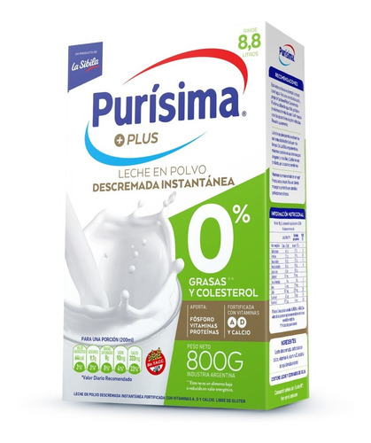 Leche En Polvo Purísima Descremada Plus 800g