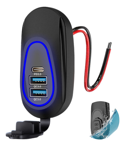 Cargador Triple 1 Tipo C Y 2 Usb Qc 3.0 48w 12v-24v