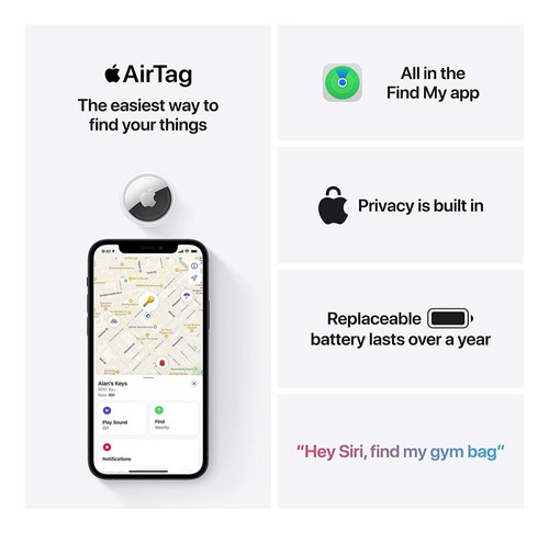 Imagen 5 de 6 de Apple Airtag Pack X4 Tracker Rastreador Localizador