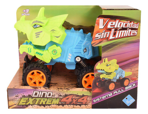 Dinosaurio Extremo Vehículo Monster 4x4 Pullback Duende Azul Personaje Triceratops (cabeza Verde)