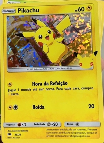 Pikachu Card Foil Pokémon 25 Anos Mc Donald's 2021...