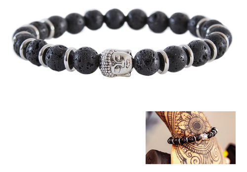 Pulsera Elastica De Piedra Volcanica Con Imagen De Buda