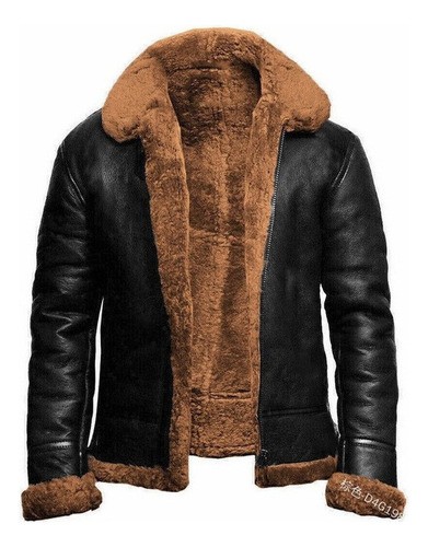 Chaqueta De Cuero De Solapa De Piel Para Hombre Engrosar