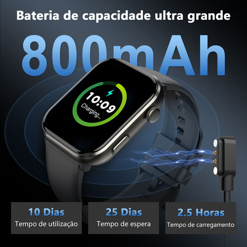 Smartwatch Feminino Com Bateria Grande De 800mah, Relógio Inteligente Com Chamada Bluetooth, Preto À Prova De Água Ip68 Smart Watch