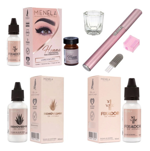 Kit Sobrancelha Profissional Removedor Henna Menela Fixador Cor Loiro Escuro