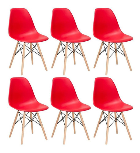 6 Cadeiras Charles Eames Wood Jantar Cozinha Dsw   Cores  Cor da estrutura da cadeira Vermelho
