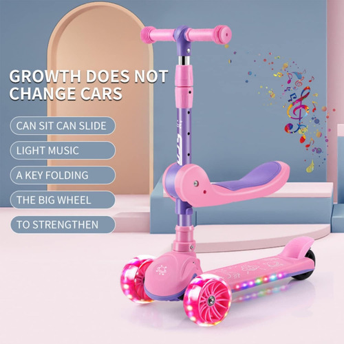 Scooter Infantil Con Asiento Ajustable Plegable Led De 3 Rue